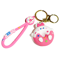 Porte-clés créatif en PVC souple avec pendentif animal en forme de beignet Accessoire mignon en caoutchouc pour voiture Vente en gros Imprimé UV