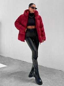 <span class=keywords><strong>Canada</strong></span> France Manteau réversible en duvet d'oie pour <span class=keywords><strong>femme</strong></span> Élégant rouge matelassé Fermeture éclair Extérieur tricoté manches fendues Saison d'<span class=keywords><strong>hiver</strong></span> - Product Image 6