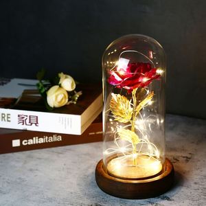 Eternal Rose LED Lamp <b>Light</b> Forever Valentines & Mothers Day Glass Dome <b>Flower</b> 24K Gold Galaxy Rose Decorative Lighting - Product Image 4