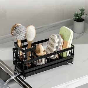 Organisateur d'évier de cuisine multifonctionnel en métal et acier Caddy Distributeur de savon de comptoir et porte-éponge de rangement pour la cuisine - Product Image 1