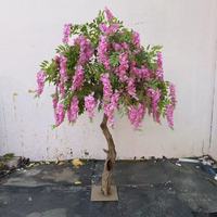 Grand arbre artificiel de glycine tombante, feuillage vert réaliste, fleurs blanches pour la décoration de lieux événementiels