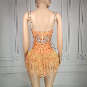 Combinaison courte orange artisanale Ocstrade <span class=keywords><strong>pour</strong></span> <span class=keywords><strong>femme</strong></span>, élégante <span class=keywords><strong>pour</strong></span> les fêtes, sans manches, avec franges en diamant, dos nu, imprimé, combinaison de soirée <span class=keywords><strong>pour</strong></span> <span class=keywords><strong>femme</strong></span> - Product Image 4
