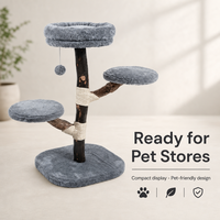 Arbre à chat minimaliste en bois massif Fancie FQPJ1052, tronc en bois naturel, corde en sisal, trois plateformes en peluche pour chats