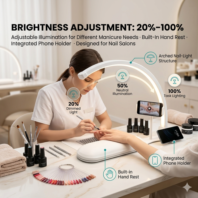 2026 New 3 in 1 Half Moon UV LED Table Lamp with Phone Holder and Arm Rest Adjustable Brightness Nail Beauty Light