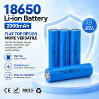 Batterie rechargeable cylindrique au lithium-ion 18650 de 2000 mAh, 3,7 V, à dessus plat, pour banque d'alimentation, ventilateur portable et appareils numériques