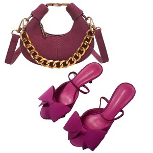 2025 Summer New Women's High Heel <strong>Sandals</strong> Blue Silk Texture <strong>Bow</strong> High Heel <strong>Sandals</strong> Chain Matte Crescent Bag Set Fashion Trend - Product Image 2