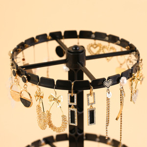 <b>Rotatable</b> Double Layer Jewelry Display Rack Black Plastic Earring Necklace Organizer Storage Stand for <b>Desk</b> Use - Product Image 2