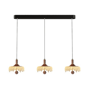 Lámpara colgante de tres cabezas estilo crema francés, LED E27, forma alargada, para sala de estar y comedor - Product Image 5