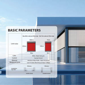 Stores verticaux modernes d'extérieur certifiés CE avec rail à fermeture éclair, moteur solaire et guide-câble pour l'ombrage de patio et de maison - Product Image 2