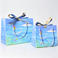 Super Setembro: Sacola de Presente para Pintura a Óleo 230gsm, Arte Mar Estrelado, Fita Bicolor, Embalagem para Doces de Aniversário e Confeitaria, Sacola de Compras Atacado
