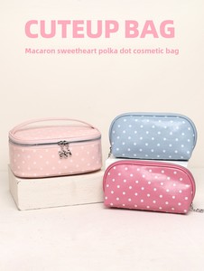 Bolsa de Maquillaje Personalizada con Diseño de Macaron y Puntos de Colores, Bolsa de Viaje para Brochas de Maquillaje y Almacenamiento de Cosméticos - Product Image 1