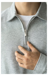 Pull à col zippé pour homme, couleur unie, en coton tricoté, manches longues, décontracté, coupe classique, col rabattu, automne - Product Image 2