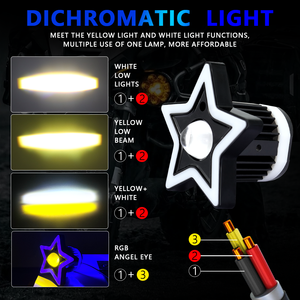 Nouveaux phares de moto en forme d'étoile LED, design moderne, multicolores, halo-ring, étanches, yeux d'ange, feux antibrouillard auxiliaires, voiture, camion, VTT - Product Image 6