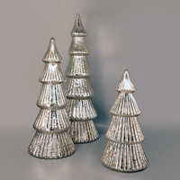 Ensemble de décoration de table personnalisé pour la maison, lot de 3 arbres de Noël en verre soufflé à la main, argenté, gaufré, avec lumières LED