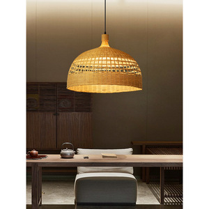 Lampe suspendue en bambou tissé de style japonais, diamètre 58cm, lumière LED pour salon de thé, restaurant, maison d'hôtes, abat-jour en rotin - Product Image 3