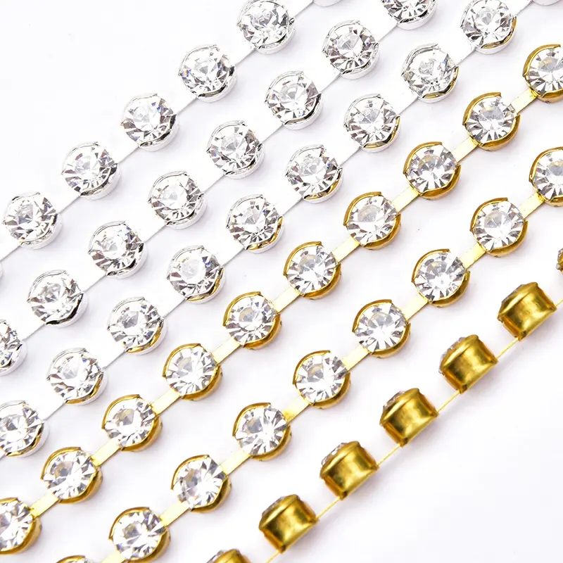 Giysi kanca yok 3-6mm cam yuvarlak altın ve gümüş pençe kristal Trim Rhinestone kupası zincir dikiş Strass moda aksesuarları