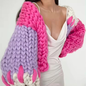 Maglioni uncinetto a manica lunga personalizzati all'ingrosso <span class=keywords><strong>cardigan</strong></span> da <span class=keywords><strong>donna</strong></span> in maglia Jacquard oversize - Product Image 1