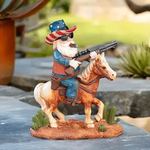 Estatua patriótica del tío Sam montando enano-escultura moderna al aire libre con rifle y caballo, decoración de resina resistente a la intemperie para jardín - Product Image 4