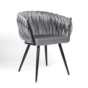 Fabriek Direct Indoor Meubilair Comfortabele Stof Fauteuil Fluwelen Eetkamerstoel Met Kussen Rugleuning