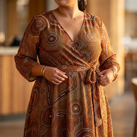 Robe longue sur mesure grande taille pour femme, imprimé aborigène à pois, en mousseline, col en V, coupe portefeuille, longueur ras du sol, été, du AU 14 au 28