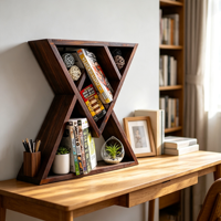 Rak dinding kayu poles warna alami modern, buatan tangan, dapat dikustomisasi, tema cinta, dekorasi rumah pernikahan, tempat bunga