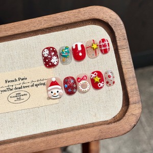 Design # 3163 Vente en gros de faux ongles courts et ronds pour <span class=keywords><strong>Noël</strong></span>, de haute qualité, faits à la main, luxueux, peints à la main, motif flocon de neige, en gel, à presser - Product Image 4
