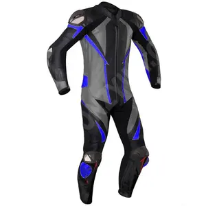 Traje de cuero para motocicleta de carreras, traje de alta calidad, negro/gris/azul, a medida, vendedor pakistaní