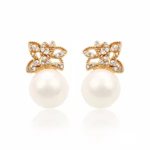 29244 Newest design high-end ladies jewelry imitation pearl earrings elegant style golden stud earrings