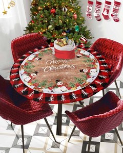 60 Inch Merry <strong>Christmas</strong> Snowflake Round Table <strong>Cloth</strong> <strong>Christmas</strong> <strong>Tablecloths</strong> Red Xmas Cover Holiday Tabletop Decoration for Kitchen
