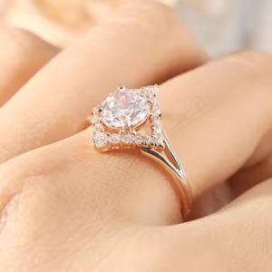 Conjunto de Halo cuadrado de diamante cultivado en laboratorio redondo de oro sólido de 14K, anillo de compromiso, regalo para fiestas de boda, joyería fina única para mujer - Product Image 2