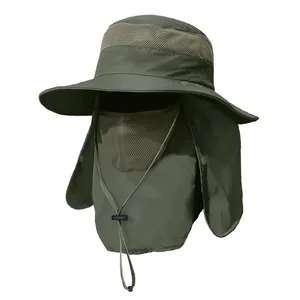כובע דיג קיץ לגברים נשים, כובע שמש עם דש צוואר וכיסוי פנים נשלף, כובע דיג הגנת UV