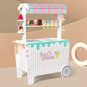 Wooden Children Play House Simulation Stall Toys Role Play Popsicle Cart Wooden Ice Cream Toys