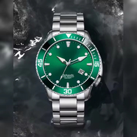 Montre de plongée automatique mécanique de luxe pour homme, bracelet en acier inoxydable, aiguilles lumineuses, date, montre sport