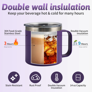 Mug à café isotherme personnalisé de 14 oz avec poignée, gobelet isotherme en acier inoxydable 304 personnalisé, garde au chaud 3h au froid 9h, promotion - Product Image 5