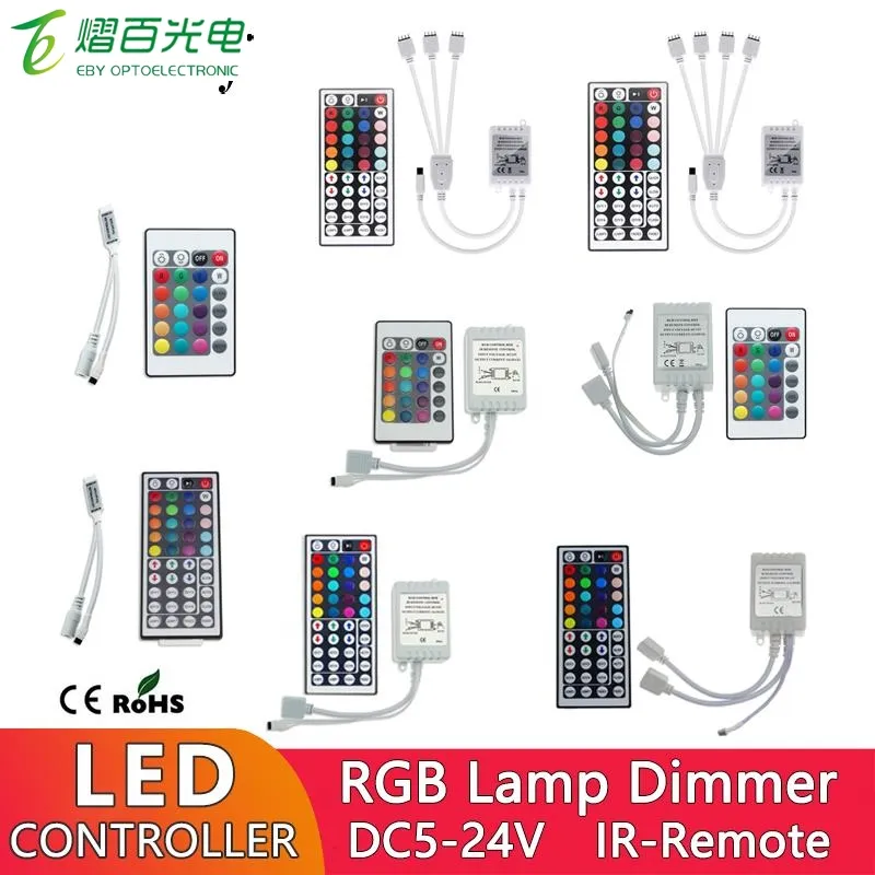 저렴한 IR LED 컨트롤러 간단한 정전압 PWM RGB 디밍 신호 조광기 5V 12V 24V DC 6A 24/44 키 무선 원격 제어