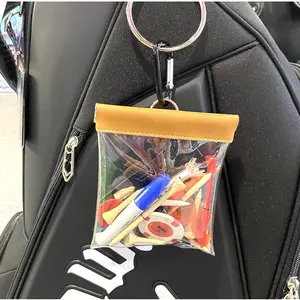 Tas kantong kaus Golf dengan klip bening transparan tempat kaus bola Golf kulit PU PVC Remas atas saku pemegang koin kunci