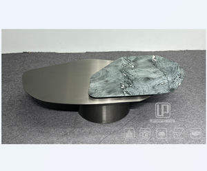 Mesa Auxiliar Moderna de Mármol Natural, Mesa de Centro de Acero Inoxidable con Acabado Bronce Antiguo, Mesa de Centro de Mármol con Metal Dorado - Product Image 1