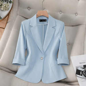 Women's Blazer Pink Slim Fit Three Quarter Sleeve Work Commuting Suit Jacket Worsted Fabric Elegant Office Wear - Product Image 2