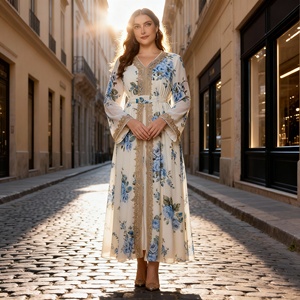 Luxury Custom Print Lace Trim Polyester Abaya <b>for</b> <b>Muslim</b> <b>Women</b> Elegant Evening Party <b>Dress</b> Wholesale - Product Image 3
