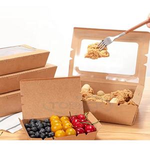 Tek kullanımlık paket hızlı gıda Kraft kağıt öğle yemeği gitmek için pencere ile yemek kabı kağıt salata kutuları - Product Image 1