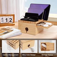 Organisateur de bureau en bois BH, station d'accueil pour table de chevet, station de charge en bambou avec petit plateau pour téléphone portable, tablette, etc.