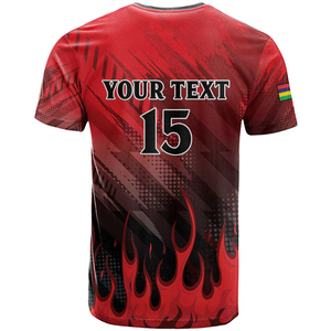 Maillot de l'équipe nationale de football de Mauricienne - T-shirt de football rouge avec motif dodo et flamme, texte « Les Dodos », nom personnalisé - Product Image 2