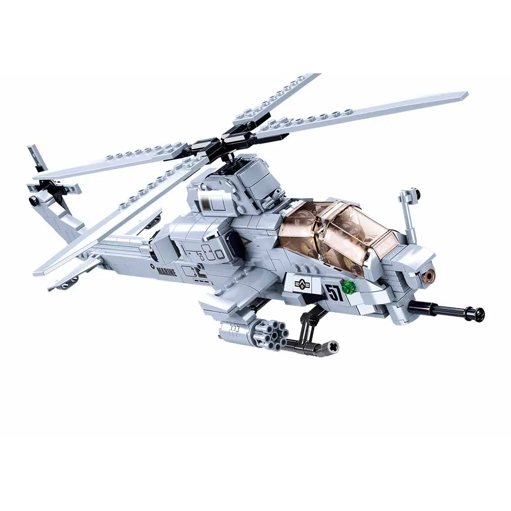 Sluban इमारत ब्लॉकों M38-B0838 AH-1Z हमले हेलीकाप्टर 482PCS सेना विमान मॉडल ईंटों निर्माण किट बच्चों के लिए सेना खिलौने
