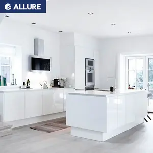 Allure High Gloss Laminate Asian Ivory Pull Out Home Furniture <strong>Wall</strong> Sink Kitchen <strong>Cabinets</strong> Usa <strong>with</strong> Glass <strong>Doors</strong> - Product Image 1