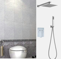 Meilleures ventes : Ensemble de douche thermostatique encastré pour salle de bain, en laiton, avec mitigeur à poignée unique, cartouche céramique et douchette à jet à bouton