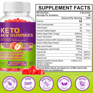 OEM ODM Advanced <span class=keywords><strong>KETO</strong></span> ACV Gummies Suplemento de fibra Vinagre de sidra de manzana Gummy Vitamina B12 Salud Antioxidante Suplementos de salud - Product Image 2