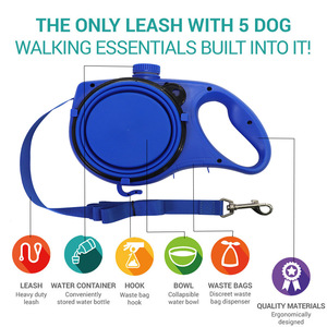 Laisse portable pour animaux de compagnie avec bouteille d'eau, en ABS bleu, pour promenades en extérieur - Product Image 5