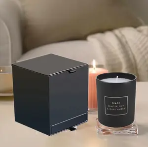 Hot Selling Custom Logo Printed Luxury Candle Jars Box Printing Candle Packaging Boxes Black Square Rigid Cardboard Candle Box
