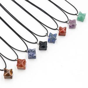 Grand pendentif 24mm en pierre naturelle cristal agate améthyste quartz rose étoile géométrique à six branches esprit bricolage autres artisanat en cristal - Product Image 4