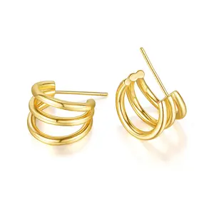 Custom wholesale Gold plated three circle geometric popular creative personality cheap jewelry supplies design earrings